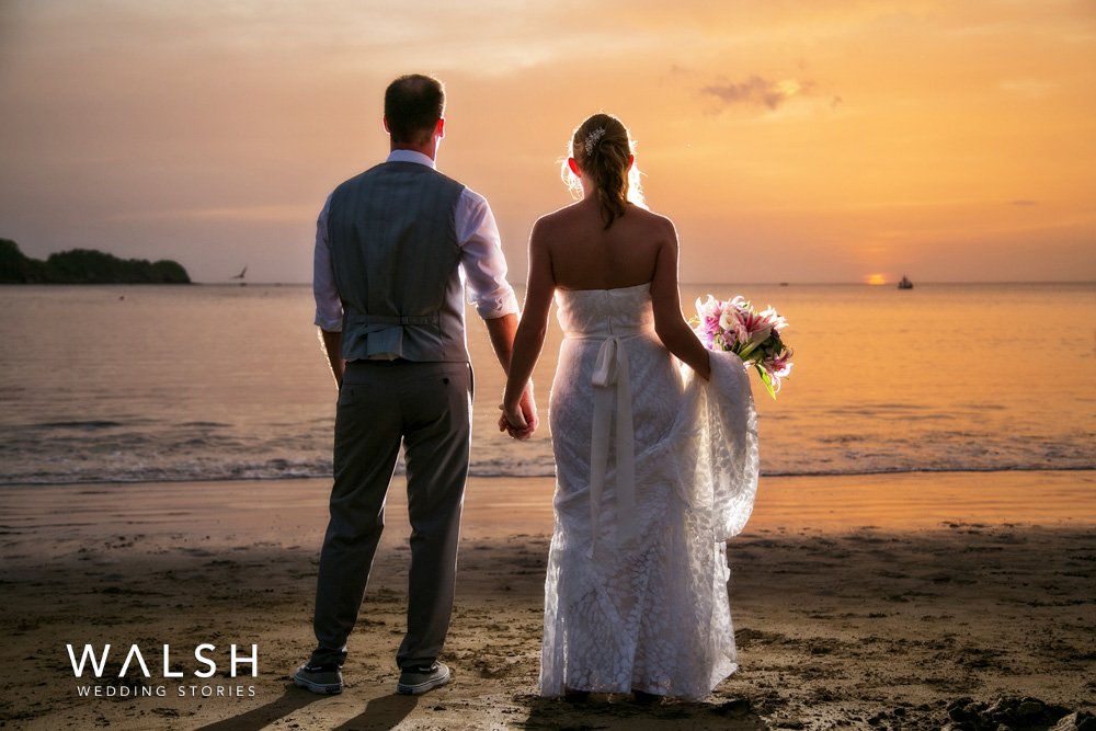 sunset wedding in costa rica beach- dreams las mareas wedding photographer