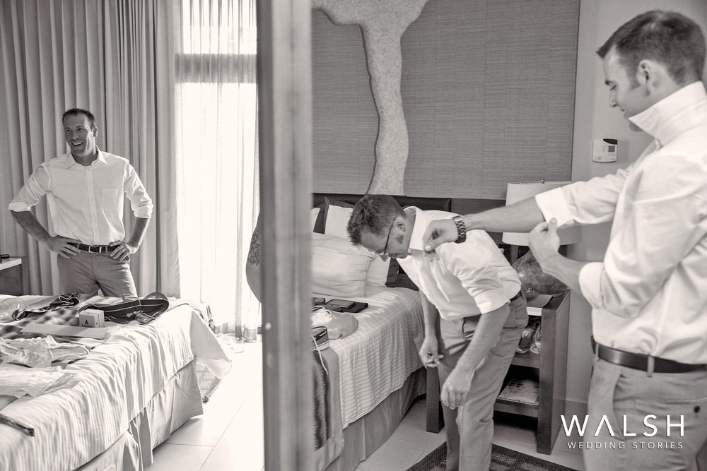 dreams las mareas costa rica wedding photographer - groom and groomsmen getting ready