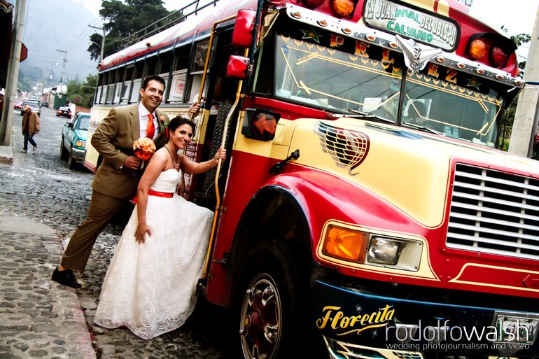 wedding photos in chicken bus antigua gautemala