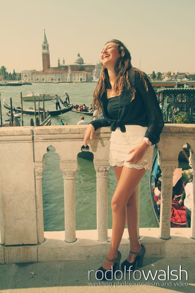 wedding photographers in venice italy - photo of model in grand canal with gondolas
