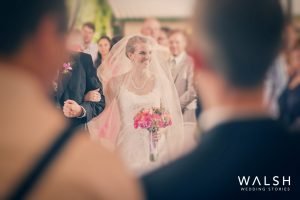 casa santo domingo weddings-bride walking with father to church