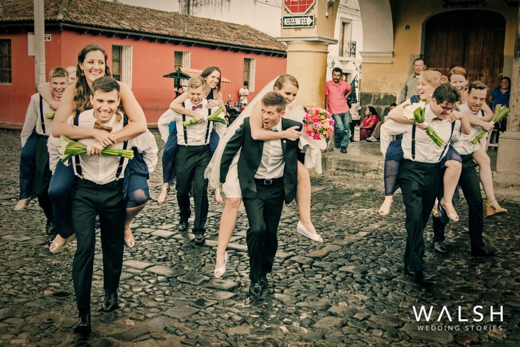 antigua guatemala wedding photographers-bridal party in the streets of antigua