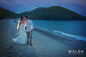 tropical beach wedding at night in the caribbean