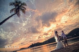 sunset photo session of bride and groom